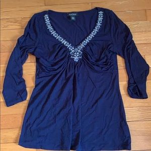 WHBM Navy Long Sleeve Top, Small